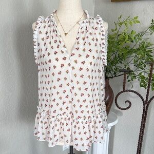 GAP Floral Ruffle Blouse - White and Red